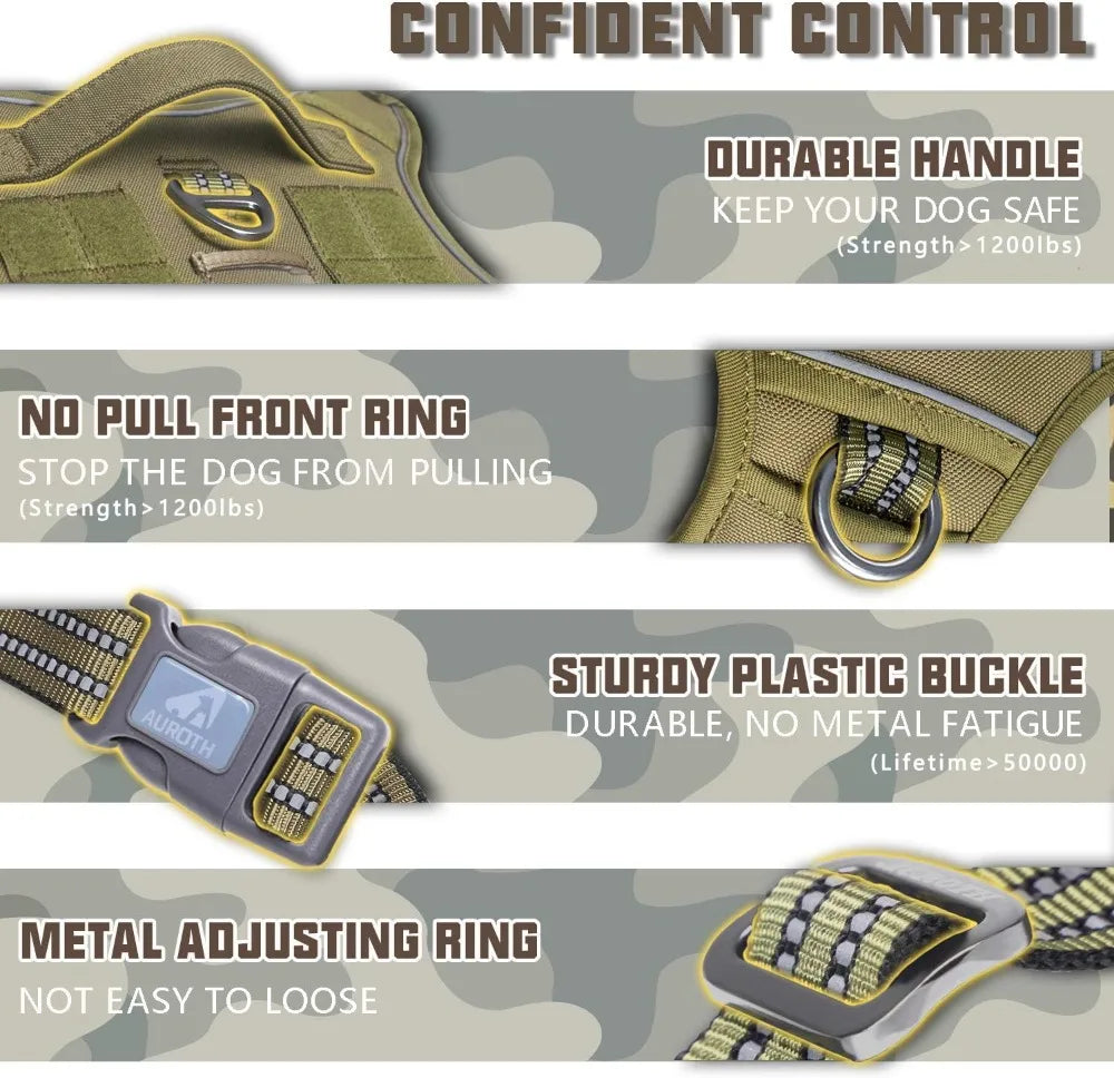 No Pull Tactical Dog Harness for Large Dogs, Adjustable Reflective K9 Working Training Vest