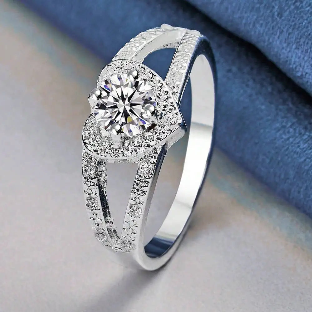 925 Sterling Silver Plated Heart Zirconia Ring For Women