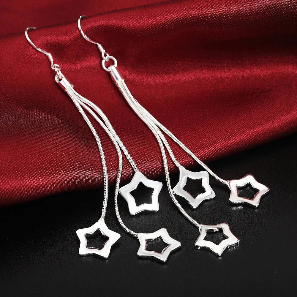 High quality silver color Tassel hanging stars Earrings for woman