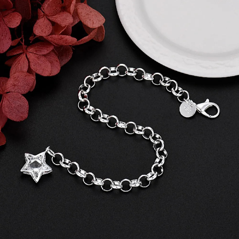 Classic 925 Sterling Silver Shining Crystal Star Bracelets for women