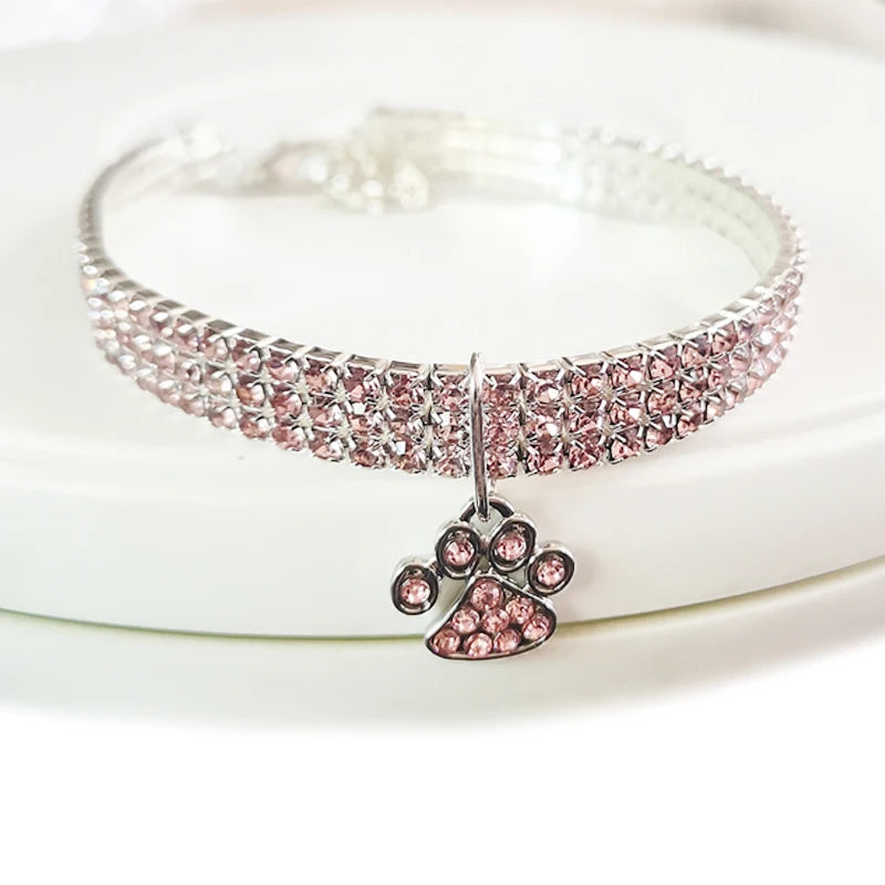 Pet Collar with Diamonds Adjustable Crystal Diamond Elastic Bone Pendant  Cats Dogs  Collier Collar