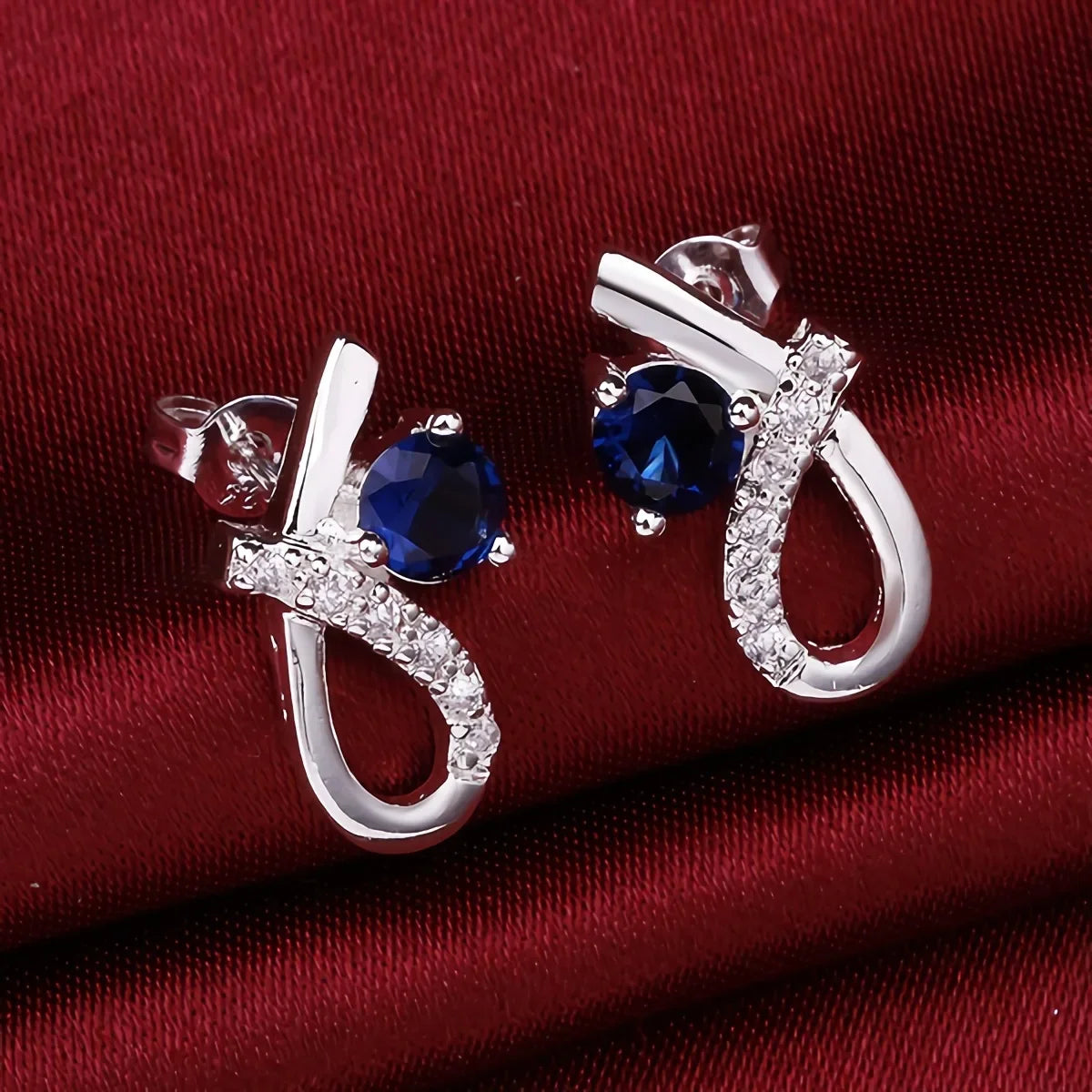Elegant 925 Sterling Silver  blue zircon crystal earrings for women
