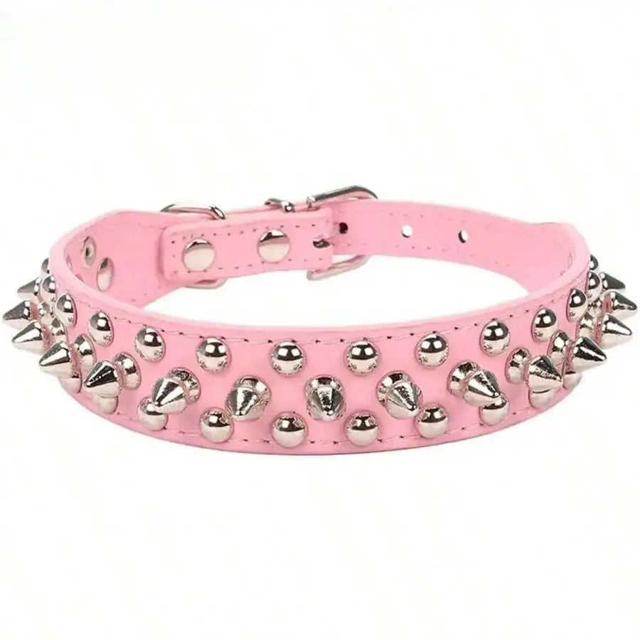 Pet Dog Collar Adjustable Leather Neck Strap  PU Leather Punk Rivet Spiked Dog Collar
