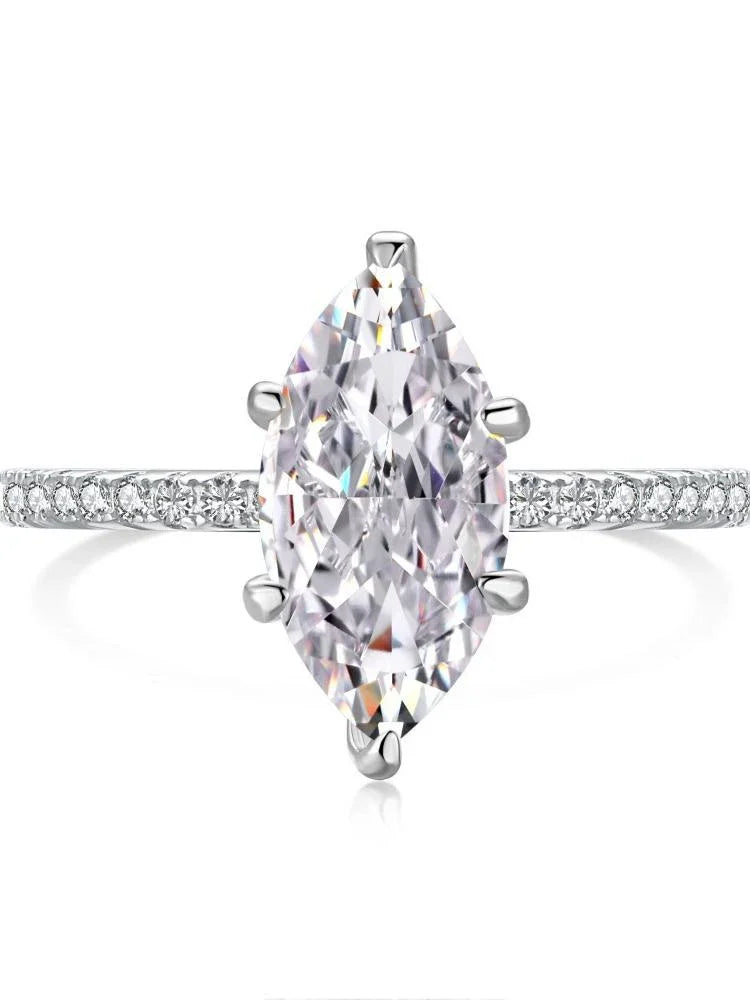 Beautiful 925 Sterling Silver Simple Classic Marquise Zircon Ring For Women
