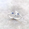 Dolphin Tail Ring With Blue Stones, Europe Style Glam Fine Jewerly For Women