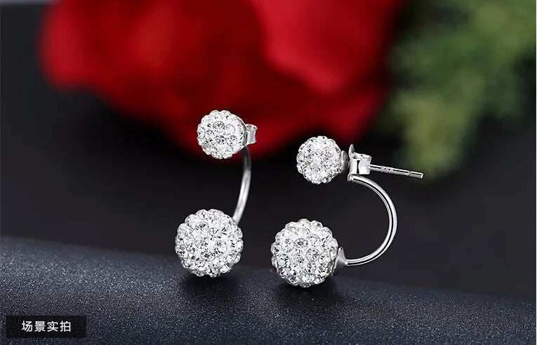 Beautiful 925 Sterling Silver Fashion U Bend Shiny Shambhala Ball Ladies Stud Earrings