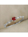 Minimalist Heart Shape Ring With Red Stone And Crystal Accents For Daily Wear