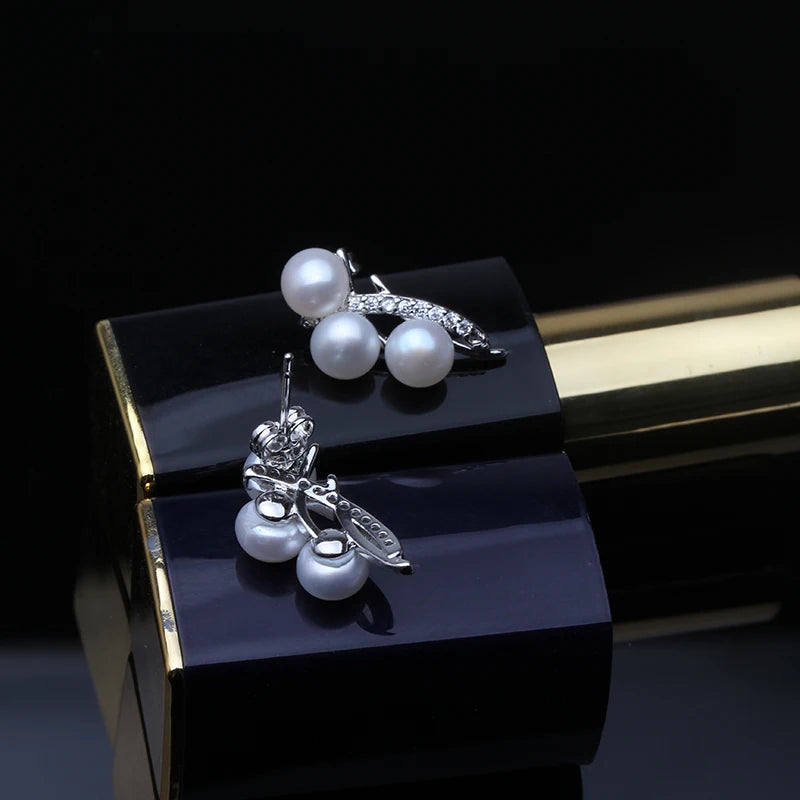 Real Silver 925 White Pearl Earrings Woman,Natural Freshwater Stud Earrings With Pearls
