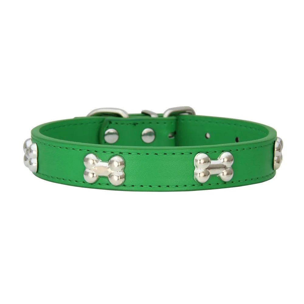 Bone Pattern Collar Durable Adjustable Small Dog Puppy Cat Safe PU Leather