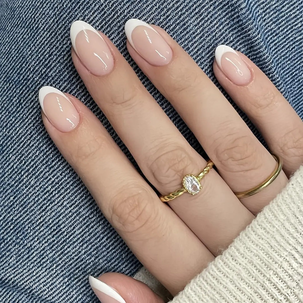 120 PCS Box Almond Shaped Pink Nail Piece White French Press On Nails