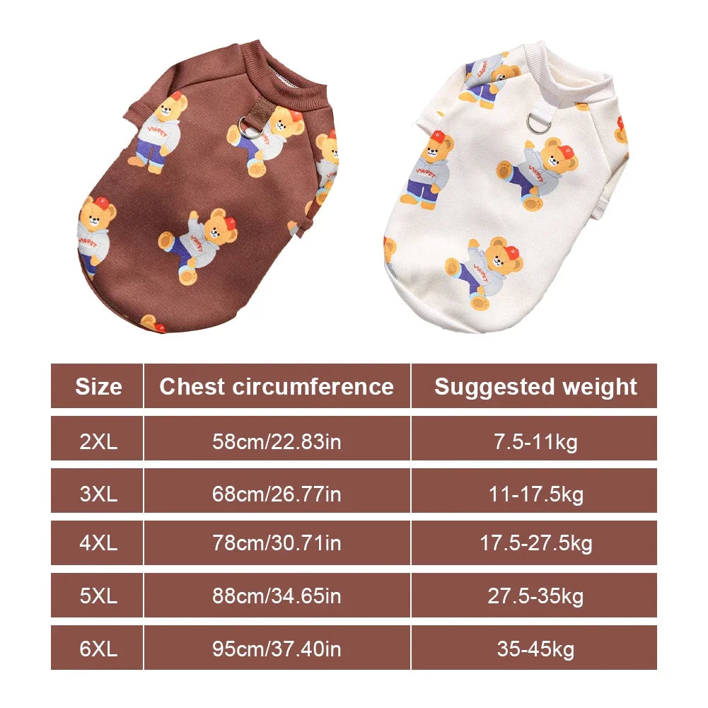 Universal Bear Pattern Pet T-shirt Pure Cotton Soft Breathable Dog Shirt for Medium to Large Dogs