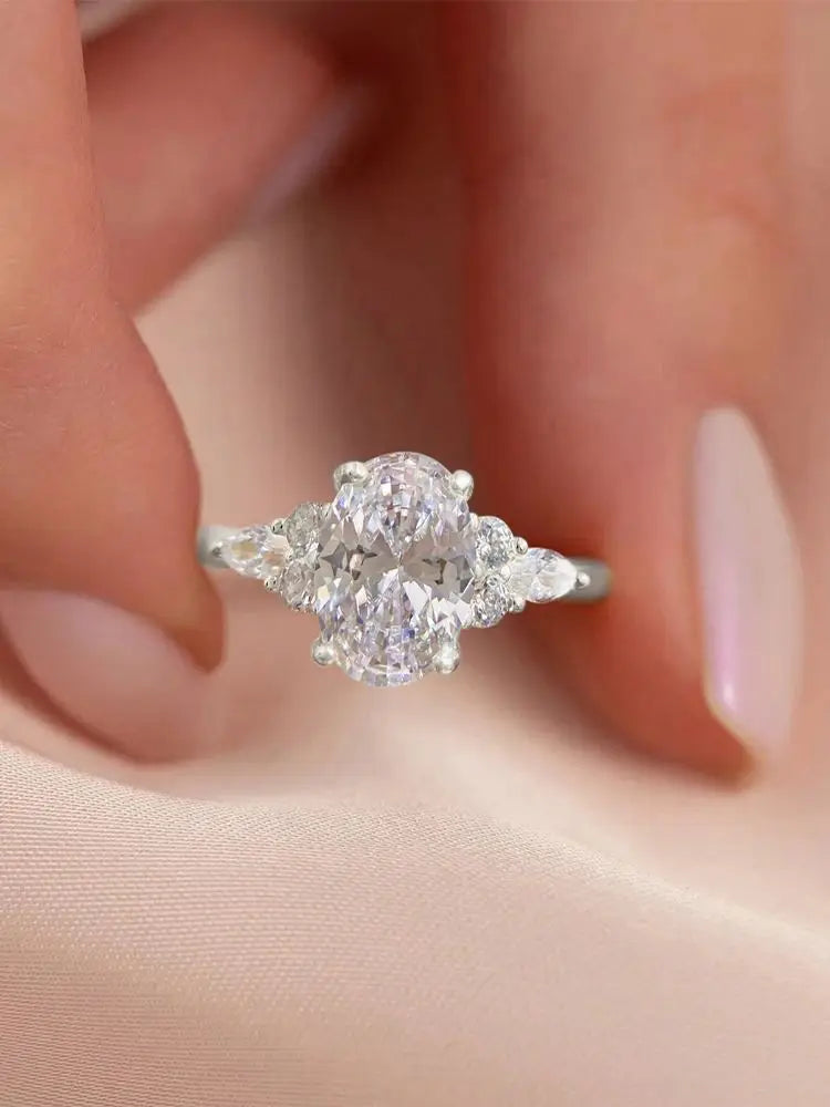 Beautiful 925 Sterling Silver Simple Classic Marquise Zircon Ring For Women