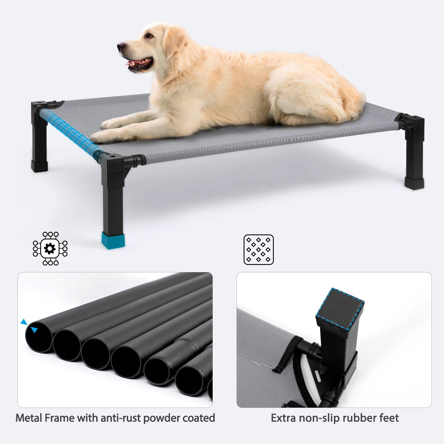 Elevated Dog Bed, Cooling Raised Pet Cot with Chew Proof Washable Breathable Mesh