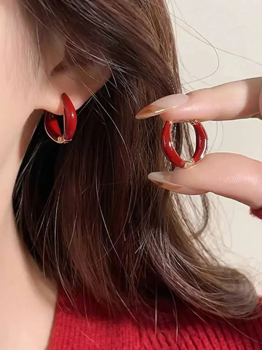 Elegant Geometric Red Hoop Earrings For Women Daily Casual Wear
